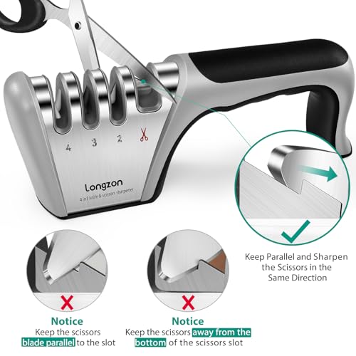 Smart Home Longzon 5-in-1 Knife Sharpener 4 Stage with Cut-Resistant Glove, Quickly Essentials