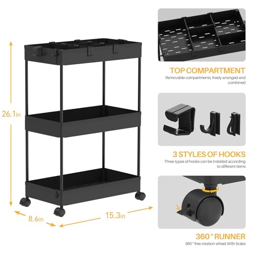 luxury SPACELEAD 3 Tier Rolling Cart with Wheels, Storage Collection