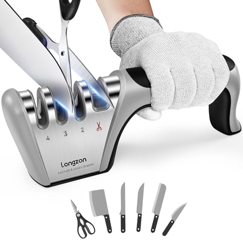 Smart Home Longzon 5-in-1 Knife Sharpener 4 Stage with Cut-Resistant Glove, Quickly Essentials