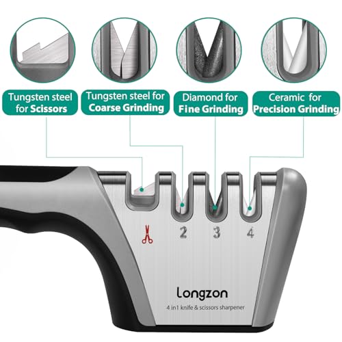 Smart Home Longzon 5-in-1 Knife Sharpener 4 Stage with Cut-Resistant Glove, Quickly Essentials